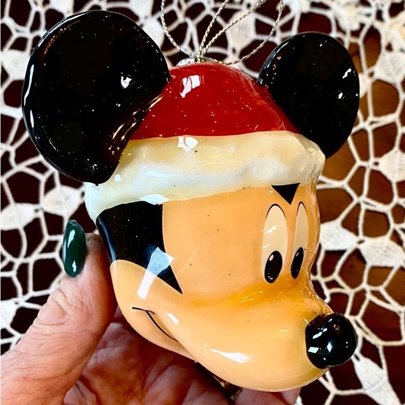 DISNEY VINTAGE MICKEY MOUSE ORNAMENTS 3 Red & Clear Mosaic Mirrored Disco Ball - Picture 4 of 11